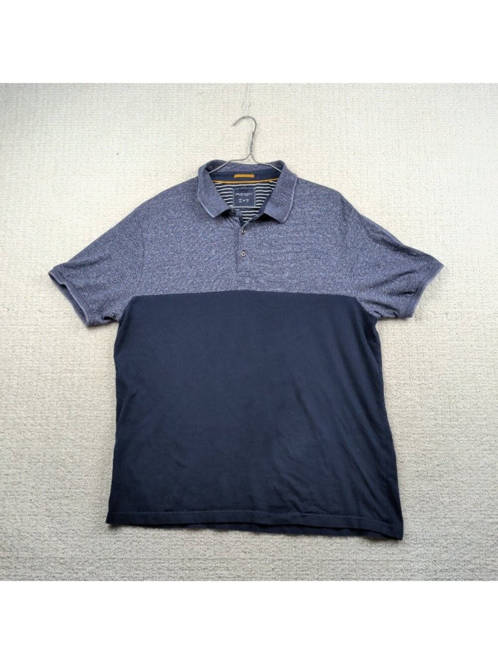 Denim & Flower Ricky Singh Mens XL Blue Gray Striped Trim Short Sleeve Polo